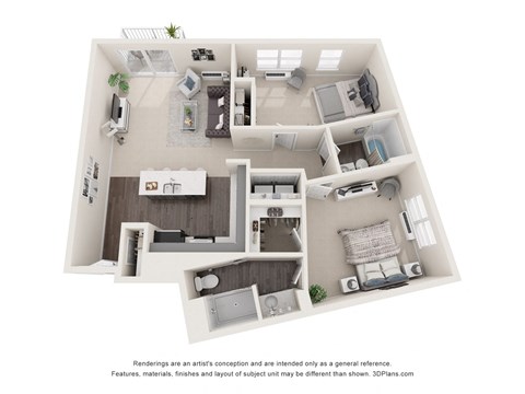 Floor plan for 2 beds, 2 baths, 1107 sqft